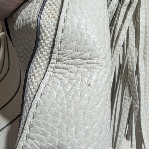 Michael Michael Kors Pebbled Leather Hobo Bag White Gold Tassel Crossbody - Picture 9 of 11